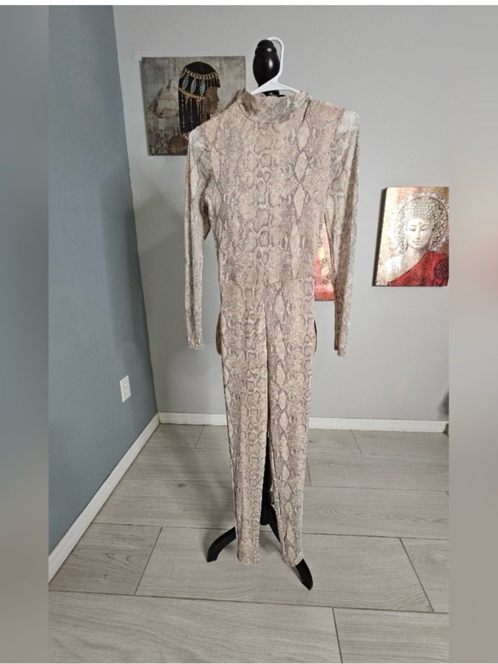 Jluxlabel snake Print Long Sleeve Jumpsuit - Neutral Taupe